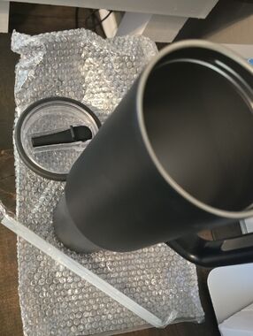 Black Insulated Travel Mug with Lid and Straw
